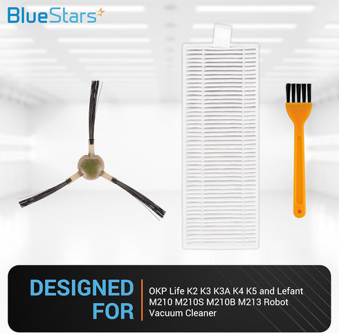 BlueStars Ultra Durable Accessories Kit for OKP Life K2 K3 K3A K4 K5 and Lefant M210 M210S M210B M213 Robot Vacuum Cleaner - Extra Cleaning Tool...