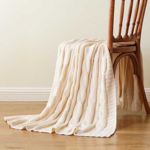 Battilo Cream Ivory Cable Knit Throw Blankets for Couch, Super Soft Warm Cozy Decorative Knitted Throw Blanket for Bed, Sofa, Chair 50"x60"...