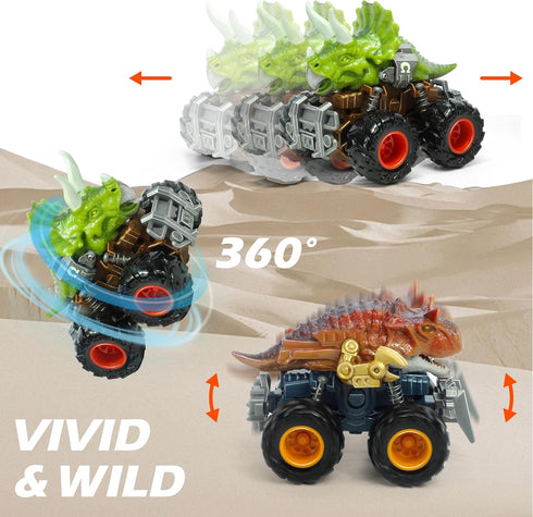 Oriate Dinosaur Monster Truck Triceratops and Carnotaurus Car Toys for Kids 3-5, Dino Stunt Race Push and Go Car, Outdoor Toys for Toddlers Boys G...