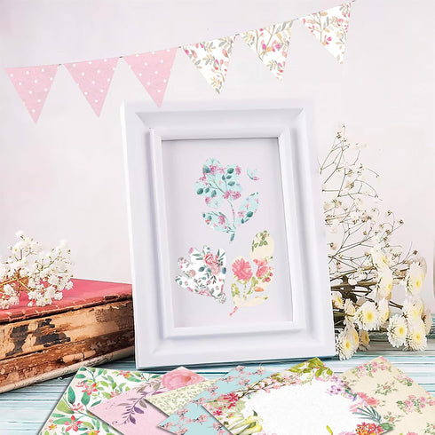12 * 12 Inches Cardstock Paper Pad, Garden Pink Floral Design Cardmaking Themed 24 Sheets Scrapbook Decorative Paper for Junk Journal, Decoupage a...