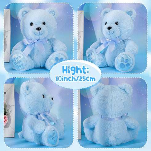 10 Inch Bear Stuffed Animal First Bear Baby Shower Bear Plush Toy for Wedding Birthday Baby Shower Party Favor Gift(Blue)...
