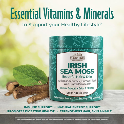 COUNTRY FARMS Irish Sea Moss Gummies, 2000mg Irish Moss, Burdock Root, Bladderwrack for Immune Support, Promotes Digestive Health, Skin and Hair S...