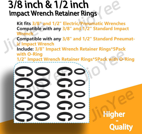 Contains 20 1/2" 3/8' Set Impact Wrench Retainer Rings Wrench Socket Clip with O-Rings Replacement for Electric Wrench/Pneumatic Wrench Square Dri...