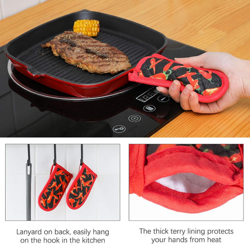 Cast Iron Skillet Handle Covers,Pot Handle Covers Heat Resistant,Pot Holders for Kitchen Heat Resistant,Machine Washable Handle Mitts,2 PCS(Red Pe...