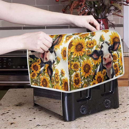 Sunflower Cow Printed Toaster Cover for 4 Slice Bread Maker, Anti Fingerprint Oven Dust Protector, Small Kitchen Appliance...