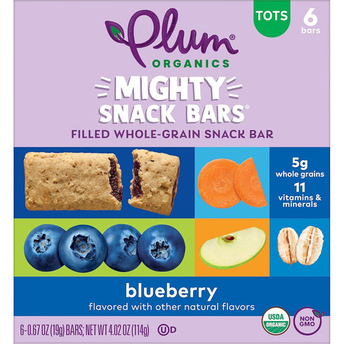 Plum Organics Mighty Snack Bars - Blueberry - 0.67 oz Bars (Pack of 6) - Organic Fruit and Vegetable Toddler Food Snack Bars...