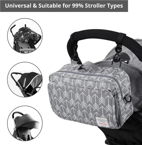 Universal Stroller Caddy Accessories All-in-One Baby Organizer with Insulated Pocket,Capacity for Diapers, Toys & Snacks, Dark Gray...