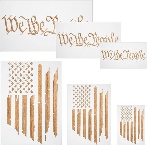 6 Pieces American Flag Stencils We The People Stencil Reusable Tracing Templates US Flag Painting Templates for Painting on Wood for DIY Card Albu...