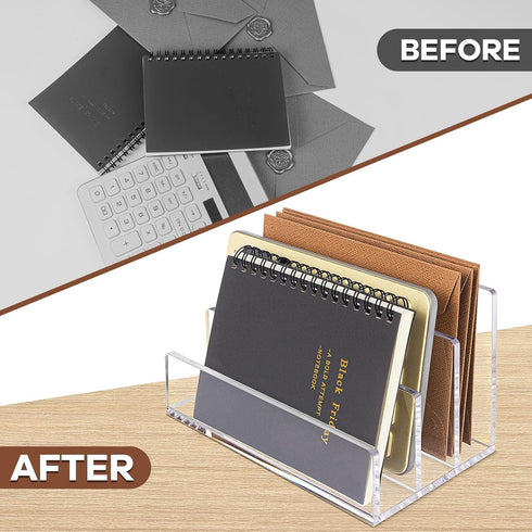 Acrylic Mail Organizer File Sorters for Desk,3-Section Laddered Desktop Vertical Letter Holder,Desk Organizer Workspace Organizer...