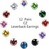 JOERICA 12 Pairs Leverback Dangle Earrings Set for Women Gold Plated CZ Stainless Steel Earrings 6/10MM Multicolor Cubic Zirconia Drop Earrings...