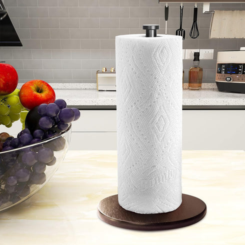Countertop Paper Towel Holder Wood, OBODING, Farmhouse Standing Kitchen Paper Towel Holders with Real Wooden Base, fits Standard and Jumbo Size Pa...