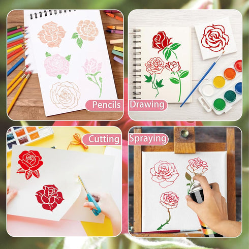 40pcs Rose Stencils for Painting on Wood Crafts Reusable Tiny Flower Stencil Art Paint on Wall Canvas Pattern Paint Floral Stencils for Card Makin...