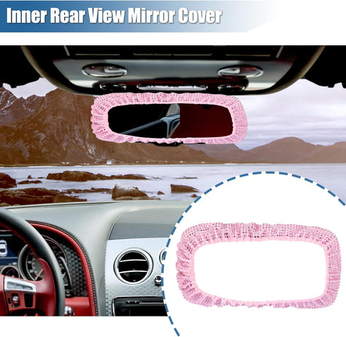 X AUTOHAUX Bling Car Mirror Accessories Charm Shining Car Rear View Mirror Decorative Cover Faux Crystal Rhinestone Car Interior Trim for Women Pi...