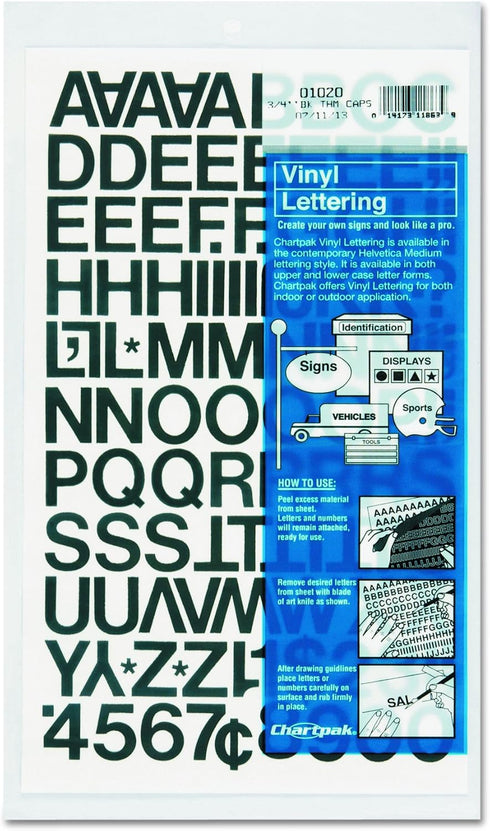 Chartpak Self-Adhesive Vinyl Capital Letters and Numbers, 3/4 Inches High, Black, 94 per Pack (01020)...