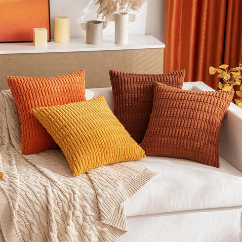 MIULEE Pack of 2 Corduroy Decorative Throw Pillow Covers 12x12 Inch Soft Boho Striped Fall Pillow Covers Modern Farmhouse Home Decor for Sofa Livi...