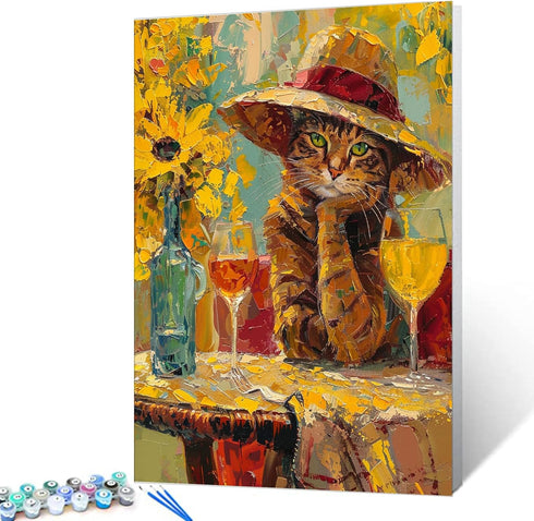 Cute Cat Paint by Number for Adults Beginner and Kids,Yellow Sunflower DIY Acrylic Relaxation Painting by Numbers for Kids Beginners 16x20 inch Pa...