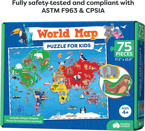 World Map Puzzle for Kids - 75 Piece - World Puzzles with Continents - Childrens Jigsaw Geography Puzzles for Kids Ages 4-8, 5, 6, 7, 8-10 Year Ol...