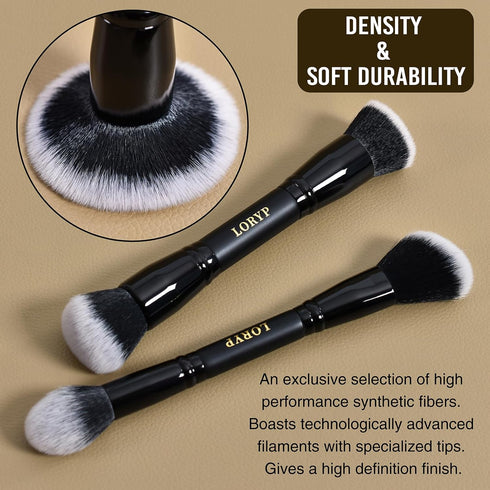 LORYP Black Makeup Brushes 2Pcs Duo End Foundation Powder Brush Set, Blush & Highlighter Brush and Round & Flat Foundation Brush...