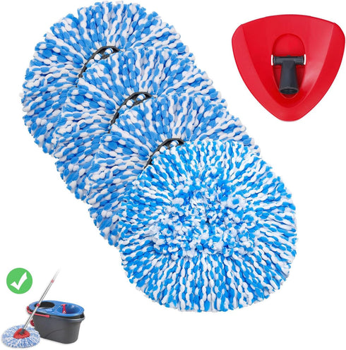 4 Pack Spin Mop Replacement Heads Compatible for Oceda RinseClean 2-Tank System,Included 1 Mop Base,Microfiber Spin Mop Head Refills,Easy Cleaning...