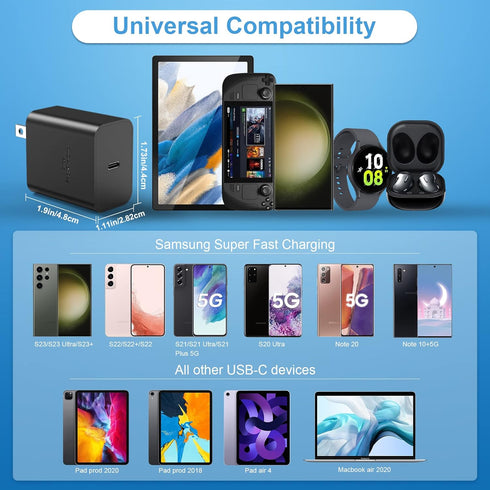 45W USB-C Super Fast Charging Type C Wall Charger for Samsung Galaxy S23 Ultra/S23/S23+/S22/S22 Ultra/S22+/Note 10/Note 20/S20/S21, Galaxy Tab S7+...