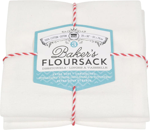 Now Designs Bakers Floursacks, Set of Three, Unbleached White, Set of Three...