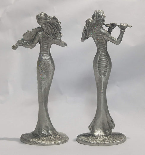 SEHAMANO Set of 2 Girls Playing Violin and Flute Figurine, Metal Sculpture Accent Piece, Ornament, Old-Fashioned Decorative Object for Home, Offic...