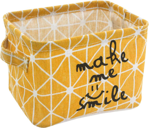 Mziart Small Foldable Canvas Storage Basket Cotton Fabric Mini Portable Storage Bin Nursery Organizer Box for Makeup Toys Shelves & Desks (Yellow)...