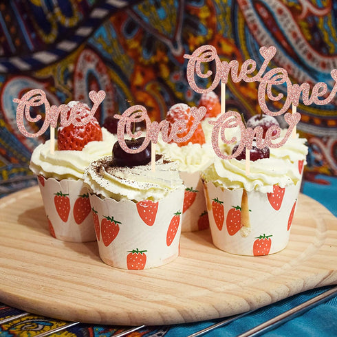 Ercadio 24 Pack Rose Gold One Cupcake Toppers 1st Birthday Cupcake Picks Baby Shower Kids First Birthday Party Cake Decorations Supplies...