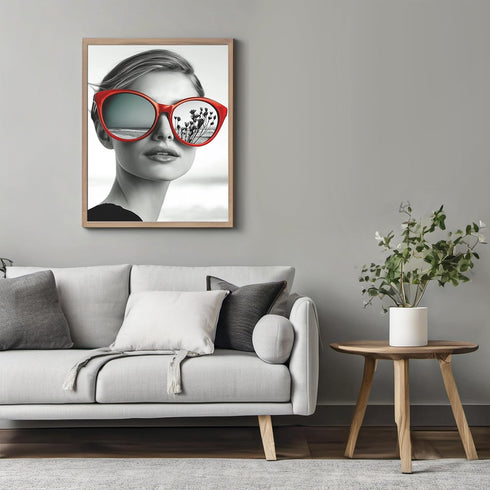 Posterizer 1 pcs-glam woman with red lipstick and oversized sunglasses-retro print -2-Retro Art-Photography Art- Gift for Women, Fashionistas, Des...