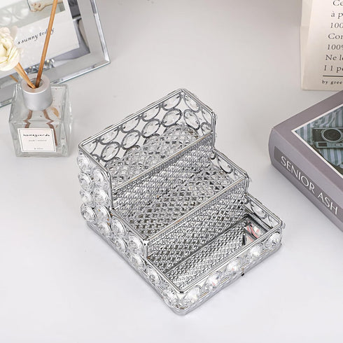 Hipiwe Crystal Business Card Holder 3 Tier Bling Name Cards Office Desk Desktop Table Top Organizer Luxury Mirrored Business Card Display Stand, F...