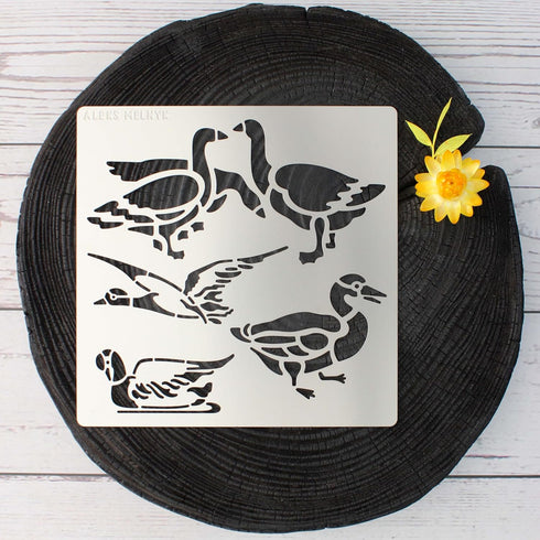 Aleks Melnyk No.477 Metal Stencil, Geese, Ducks, Poultry Farm, Birds, Animals, Canada Goose, Small Stencil, 1 PC, Template for Wood Burning, Engra...