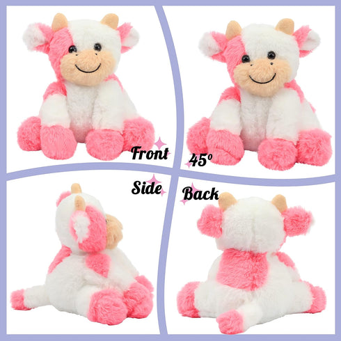 Hopearl Adorable Plush Cow Toy Floppy Dairy Cattle Soft Stuffed Animal Cute Birthday for Boys Girls Kids Toddlers, Strawberry Pink, 9''...