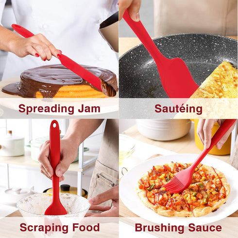 Silicone Spatula Set of 7, P&P CHEF Heat-Resistant Rubber Spatulas Kitchen Utensils Set for Non-stick Cooking Baking Mixing, Seamless & Flexible D...