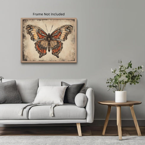 Posterizer 1 pcs- Orange and brown butterfly in a rustic brown background-Art for Animal Lovers-Floral Botanical Art- Gift for Men Women -Living R...