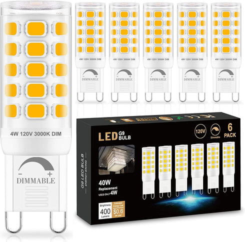 Sailstar G9 LED Bulb Dimmable 40W Equivalent, G9 Bulb 3000K Warm White, 400 Lumens, 360° Beam Angle, No Flicker, 120V, G9 Bi-pin Bulb Ceramic Base...