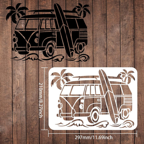 FINGERINSPIRE Surf Car Stencils 11.7x8.3 inch A4 Plastic Palm Trees Wave Painting Stencils Surfboard Pattern Wall Stencils Reusable Car Stencils f...