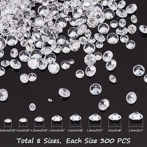 PH PandaHall Clear Cubic Zirconia Stone, 2400pcs 8 Sizes 0.8-2.5mm Small Loose CZ Diamond Stones Glass Pointed Back Rhinestone Faceted Cabochons R...
