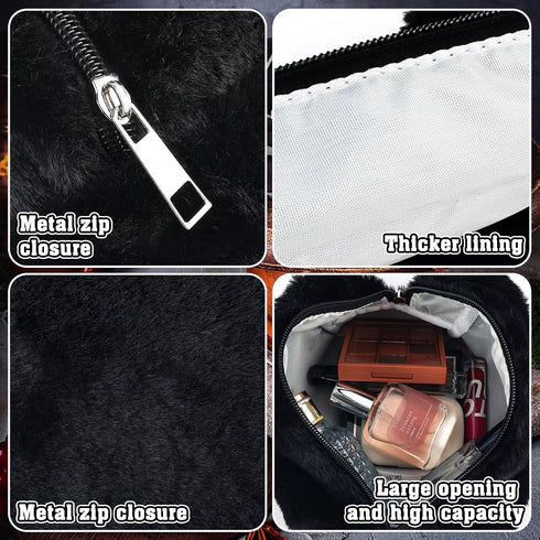 Small makeup bag 2Pcs Plush Cosmetic bag White Makeup Bag Cute Fluffy Makeup Pouch Small Purse Aesthetic Travel Cosmetic Bag Gifts for Women...