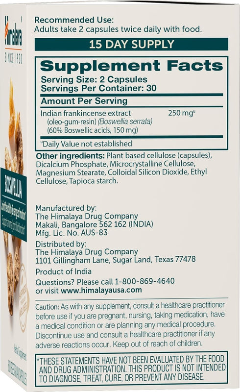 Himalaya Boswellia, Joint Support for Mobility and Flexibility, Promotes Tissue Preservation, 250 mg, 60 Capsules, 1 Month Supply, 2 Pack...