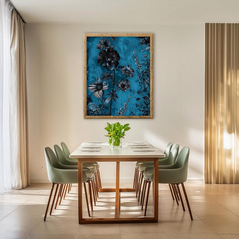 Posterizer 1 pcs-gray flowers-blue background-surreal aesthetic art-Floral & Botanical Art-Abstract & Modern Art-Decor for Home & Office- UNFRAMED...