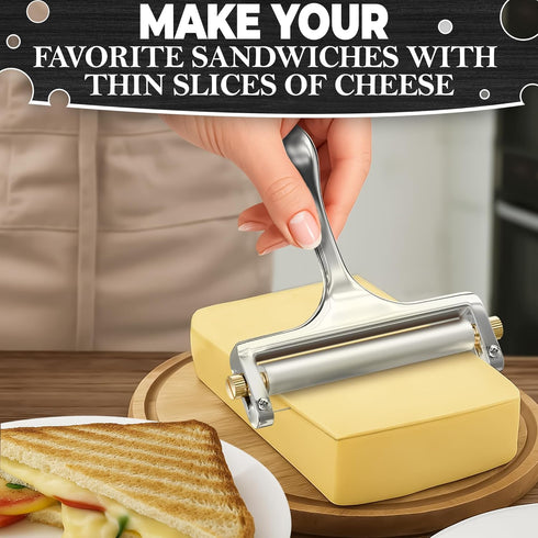 Cheese Slicer Wire - Sharp & Strong Stainless Steel Cheese Cutter Handheld with 2 Extra Wires, Slice Tickness Adjuster, Comfortable Handle & Dishw...
