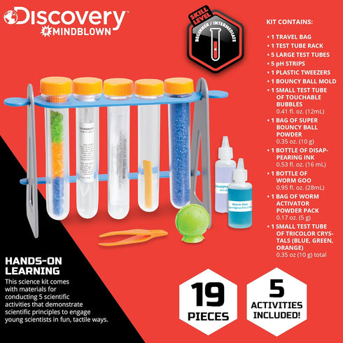 Discovery™ Test Tubes Science Kit, 19-Piece Chemistry Set W/ 5 Educational Experiments, Safe & Easy Kids STEM Activity, Educational Learning Toy, ...