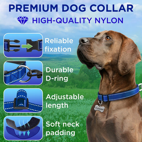 TECEUM Reflective Pet Collar – Navy blue – L – Basic Nylon Dog Collar – Quick Release Buckle – Fits Small, Medium and Large Dogs, Puppies, Cats – ...