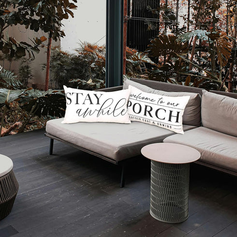 Outdoor Pillow Covers Waterproof 12x20 Set of 2 Welcome to Our Porch Stay Awhile Cushion Cases for Patio Furniture Sofa Couch Decor...