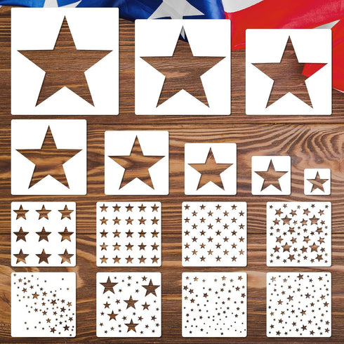 16Pcs Star Shape Stencils Patriotic Star Templates Stencils Reusable Plastic Drawing Painting Template for 4th of July DIY Art Craft Painting on W...