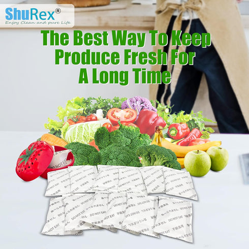 Produce Freshness Preserver Saver - Keep Fruits and Vegetables Fresh Longer, Ethylene Gas and Odor Absorber in Refrigerator (12 Refill Sachets)...