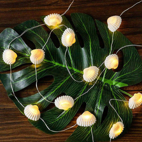 Natural Beach Seashell String Lights 13.85 Ft 40 Warm White LED Weatherproof Battery Operated 8 Modes Ocean Lights for Holiday Parties Bedrooms We...