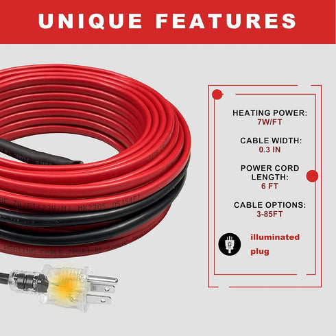 MAXKOSKO Pipe Heat Cable for Water Pipe Freeze Protection, Constant Wattage Heat Tape with Thermostat for Metal And Plastic Home Supply Pipes, Ele...