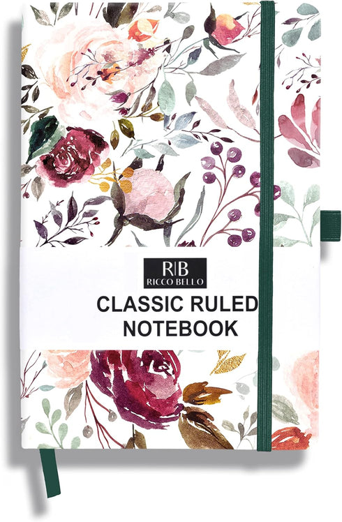 RICCO BELLO Classic College Ruled Notebook | Hardcover Lined Writing Journal for Work, Home, School | 192 Lined Pages, 5.7 x 8.4-Inches (Blossoms)...