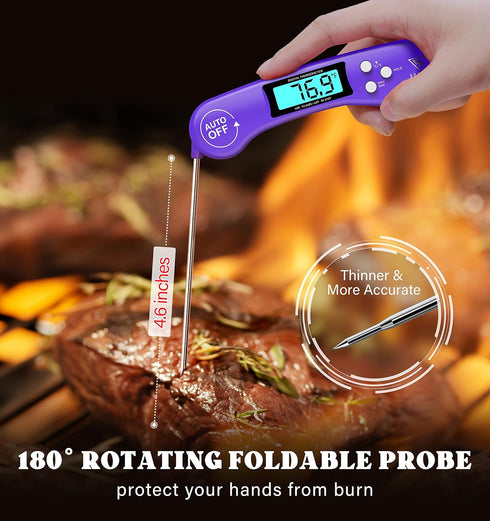 DOQAUS Digital Meat Thermometer, Instant Read Food Thermometer for Cooking, Kitchen Probe with Backlit & Reversible Display, Cooking Temperature P...